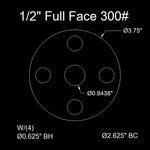 1/2" Full Face Flange Gasket (w/8 Bolt Holes) - 300 Lbs. - 1/8" Thick Garlock Blue-Gard 3000