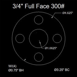 3/4" Full Face Flange Gasket (w/8 Bolt Holes) - 300 Lbs. - 1/8" Thick Garlock Blue-Gard 3000