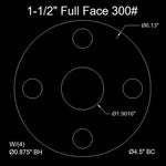 1-1/2" Full Face Flange Gasket (w/4 Bolt Holes) - 300 Lbs. - 1/8" Thick Garlock Blue-Gard 3000