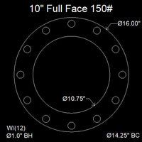 10" Full Face Flange Gasket (w/4 Bolt Holes) - 150 Lbs. - 1/16" Thick Garlock GYLON® Style 3500