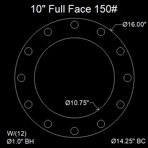 10" Full Face Flange Gasket (w/4 Bolt Holes) - 150 Lbs. - 1/8" Thick Garlock GYLON® Style 3504