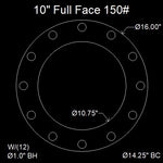 10" Full Face Flange Gasket (w/4 Bolt Holes) - 150 Lbs. - 1/16" Thick Garlock GYLON® Style 3504