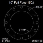 10" Full Face Flange Gasket (w/12 Bolt Holes) - 150 Lbs. - 1/8" Thick Garlock 3760U