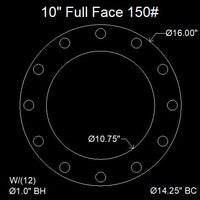 10" Full Face Flange Gasket (w/12 Bolt Holes) - 150 Lbs. - 1/8" Thick Garlock 3760U