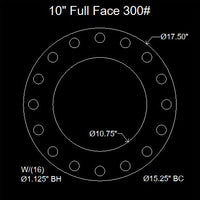 10" Full Face Flange Gasket (w/16 Bolt Holes) - 300 Lbs. - 1/8" Thick Nitrile (NBR) Buna-N