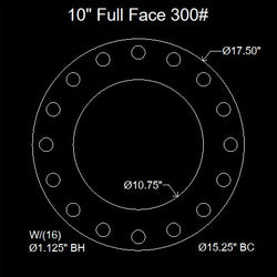 10" Full Face Flange Gasket (w/16 Bolt Holes) - 300 Lbs. - 1/8" Thick Garlock Blue-Gard 3000