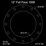 12" Full Face Flange Gasket (w/12 Bolt Holes) - 150 Lbs. - 1/8" Thick Garlock IFG-5500