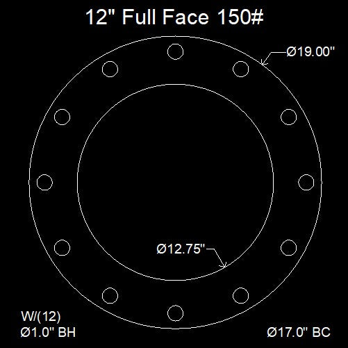 12" Full Face Flange Gasket (w/12 Bolt Holes) - 150 Lbs. - 1/16" Thick EPDM NSF-61