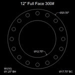 12" Full Face Flange Gasket (w/16 Bolt Holes) - 300 Lbs. - 1/8" Thick Nitrile (NBR) Buna-N