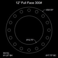 12" Full Face Flange Gasket (w/16 Bolt Holes) - 300 Lbs. - 1/8" Thick Nitrile (NBR) Buna-N