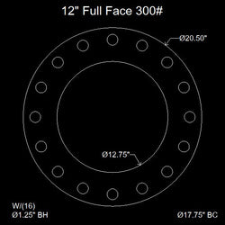 12" Full Face Flange Gasket (w/16 Bolt Holes) - 300 Lbs. - 1/8" Thick Garlock Blue-Gard 3000