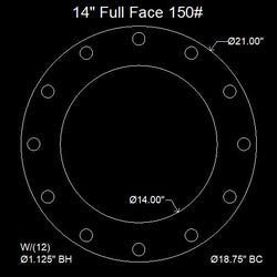 14" Full Face Flange Gasket (w/12 Bolt Holes) - 150 Lbs. - 1/16" Thick Garlock Blue-Gard 3700