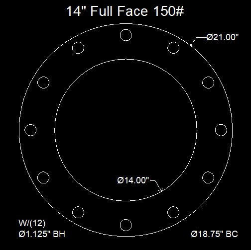 14" Full Face Flange Gasket (w/12 Bolt Holes) - 150 Lbs. - 1/8" Thick Garlock 3760U