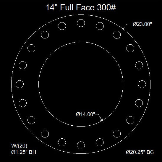 14" Full Face Flange Gasket (w/20 Bolt Holes) - 300 Lbs. - 1/8" Thick Garlock Blue-Gard 3000