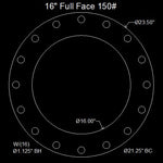 16" Full Face Flange Gasket (w/16 Bolt Holes) - 150 Lbs. - 1/16" Thick Garlock Blue-Gard 3700