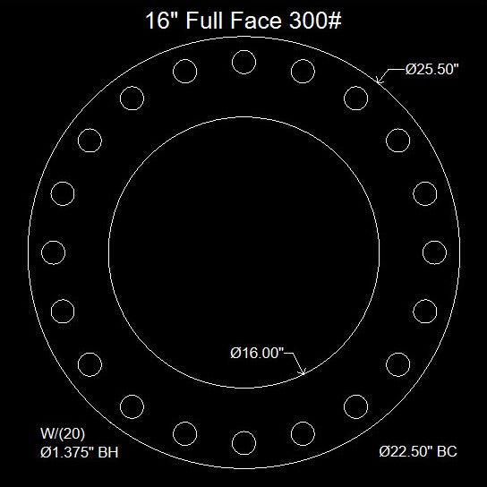 16" Full Face Flange Gasket (w/20 Bolt Holes) - 300 Lbs. - 1/8" Thick (SBR) Red Rubber