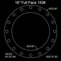 18" Full Face Flange Gasket (w/16 Bolt Holes) - 150 Lbs. - 1/4" Thick Black SBR 80 Durometer