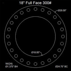 18" Full Face Flange Gasket (w/20 Bolt Holes) - 300 Lbs. - 1/8" Thick Garlock Blue-Gard 3000