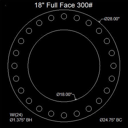 18" Full Face Flange Gasket (w/20 Bolt Holes) - 300 Lbs. - 1/8" Thick Garlock Blue-Gard 3000