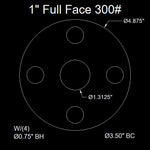 1" Full Face Flange Gasket (w/8 Bolt Holes) - 300 Lbs. - 1/8" Thick Garlock Blue-Gard 3000