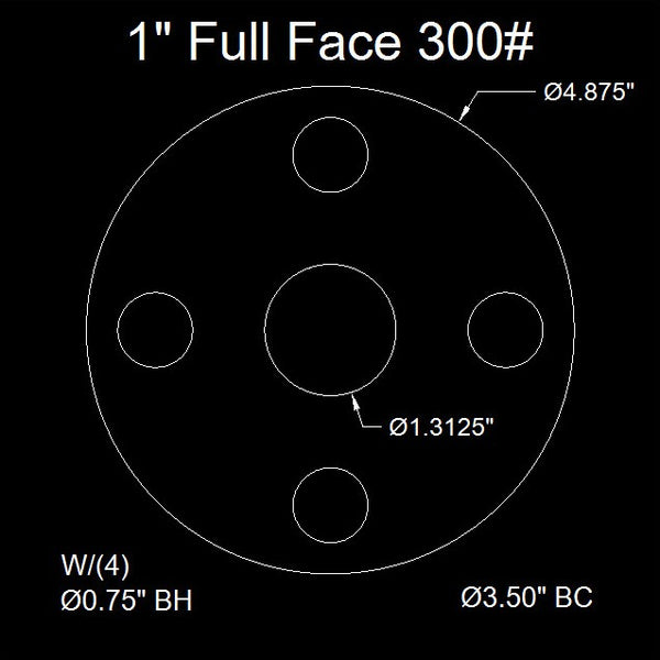 1" Full Face Flange Gasket (w/8 Bolt Holes) - 300 Lbs. - 1/8" Thick Garlock Blue-Gard 3000