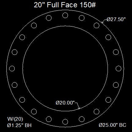 20" Full Face Flange Gasket (w/20 Bolt Holes) - 150 Lbs. - 1/16" Thick EPDM NSF-61