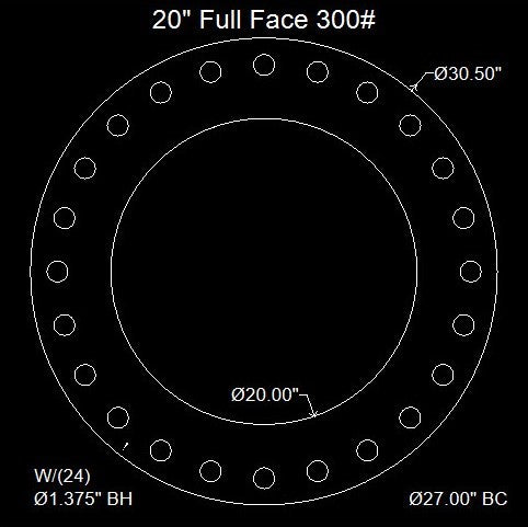 20" Full Face Flange Gasket (w/20 Bolt Holes) - 300 Lbs. - 1/8" Thick Garlock Blue-Gard 3000