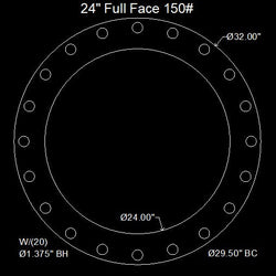 24" Full Face Flange Gasket (w/20 Bolt Holes) - 150 Lbs. - 1/16" Thick Garlock Blue-Gard 3700