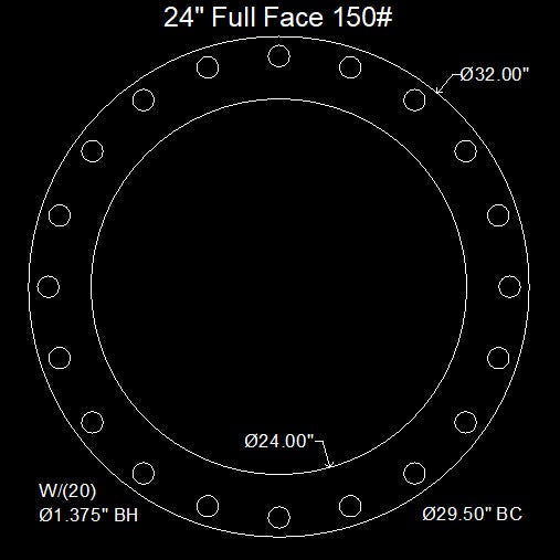 24" Full Face Flange Gasket (w/20 Bolt Holes) - 150 Lbs. - 1/8" Thick Garlock 3760U