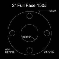 2" Full Face Flange Gasket (w/4 Bolt Holes) - 150 Lbs. - 1/16" Thick Garlock Blue-Gard 3700