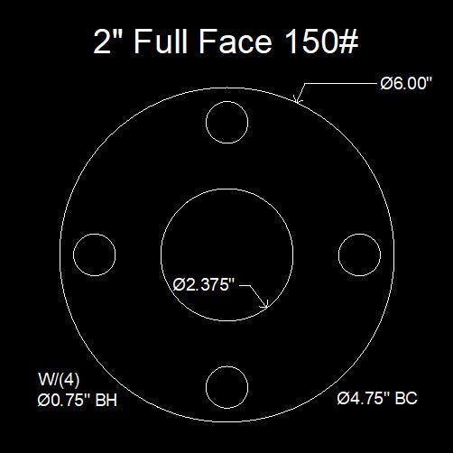 2" Full Face Flange Gasket (w/4 Bolt Holes) - 150 Lbs. - 1/16" Thick Garlock Blue-Gard 3700