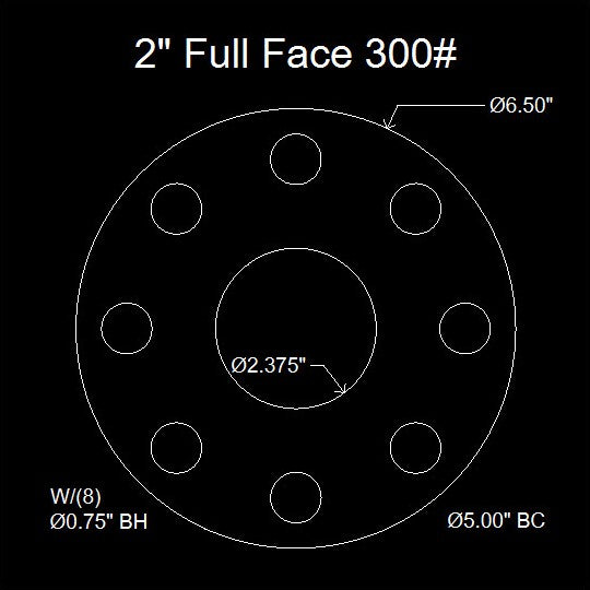 2" Full Face Flange Gasket (w/8 Bolt Holes) - 300 Lbs. - 1/8" Thick Neoprene