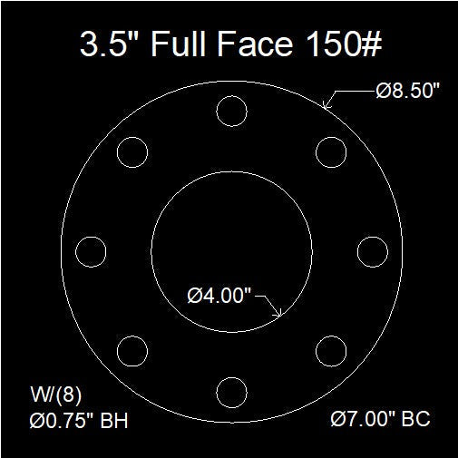 3-1/2" Full Face Flange Gasket (w/8 Bolt Holes) - 150 Lbs. - 1/8" Thick Garlock GYLON® Style 3510