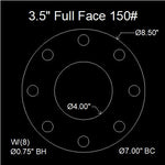 3-1/2" Full Face Flange Gasket (w/8 Bolt Holes) - 150 Lbs. - 1/16" Thick EPDM NSF-61