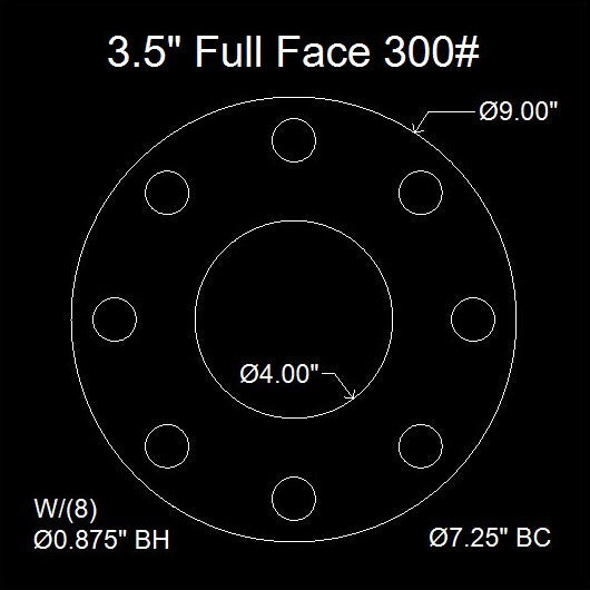 3-1/2" Full Face Flange Gasket (w/8 Bolt Holes) - 300 Lbs. - 1/8" Thick Garlock Blue-Gard 3000