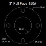 3" Full Face Flange Gasket (w/4 Bolt Holes) - 150 Lbs. - 1/16" Thick EPDM NSF-61