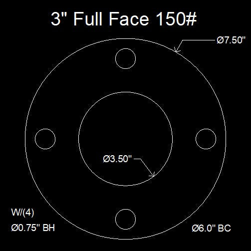 3" Full Face Flange Gasket (w/4 Bolt Holes) - 150 Lbs. - 1/16" Thick EPDM NSF-61