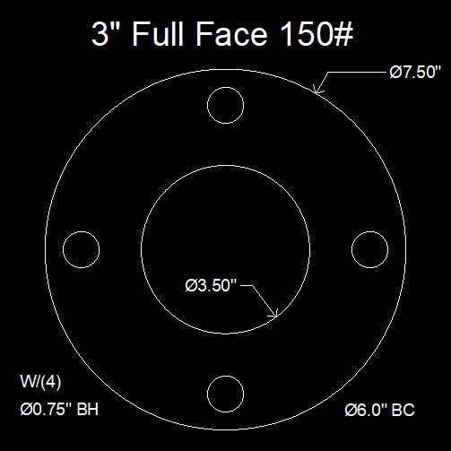 3" Full Face Flange Gasket (w/4 Bolt Holes) - 150 Lbs. - 1/8" Thick Garlock GYLON® Style 3510