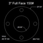 3" Full Face Flange Gasket (w/4 Bolt Holes) - 150 Lbs. - 1/16" Thick Garlock GYLON® Style 3510