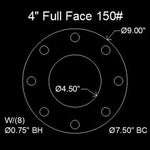 4" Full Face Flange Gasket (w/8 Bolt Holes) - 150 Lbs. - 1/8" Thick Garlock GYLON® Style 3510