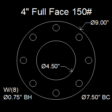 4" Full Face Flange Gasket (w/8 Bolt Holes) - 150 Lbs. - 1/16" Thick EPDM NSF-61