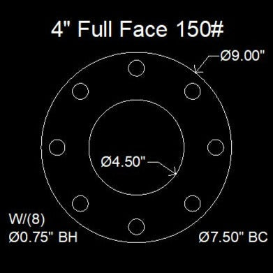 4" Full Face Flange Gasket (w/8 Bolt Holes) - 150 Lbs. - 1/16" Thick Garlock Blue-Gard 3700