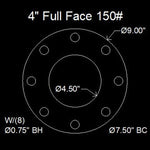 4" Full Face Flange Gasket (w/8 Bolt Holes) - 150 Lbs. - 1/16" Thick Garlock GYLON® Style 3500