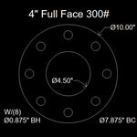 4" Full Face Flange Gasket (w/8 Bolt Holes) - 300 Lbs. - 1/8" Thick Nitrile (NBR) Buna-N