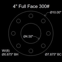 4" Full Face Flange Gasket (w/8 Bolt Holes) - 300 Lbs. - 1/8" Thick Garlock Blue-Gard 3000