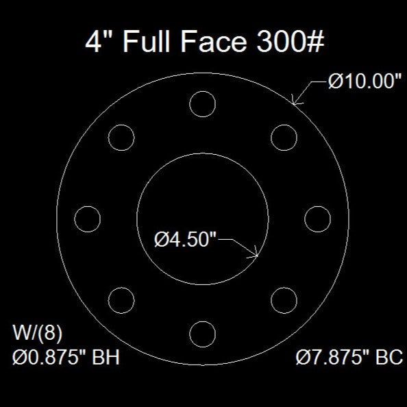 4" Full Face Flange Gasket (w/8 Bolt Holes) - 300 Lbs. - 1/8" Thick Nitrile (NBR) Buna-N