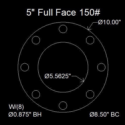 5" Full Face Flange Gasket (w/8 Bolt Holes) - 150 Lbs. - 1/8" Thick Garlock GYLON® Style 3504