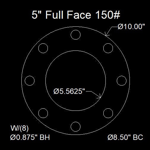 5" Full Face Flange Gasket (w/8 Bolt Holes) - 150 Lbs. - 1/8" Thick Garlock GYLON® Style 3510