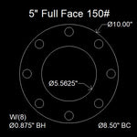 5" Full Face Flange Gasket (w/8 Bolt Holes) - 150 Lbs. - 1/16" Thick Garlock Blue-Gard 3700