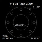 5" Full Face Flange Gasket (w/8 Bolt Holes) - 300 Lbs. - 1/8" Thick Nitrile (NBR) Buna-N